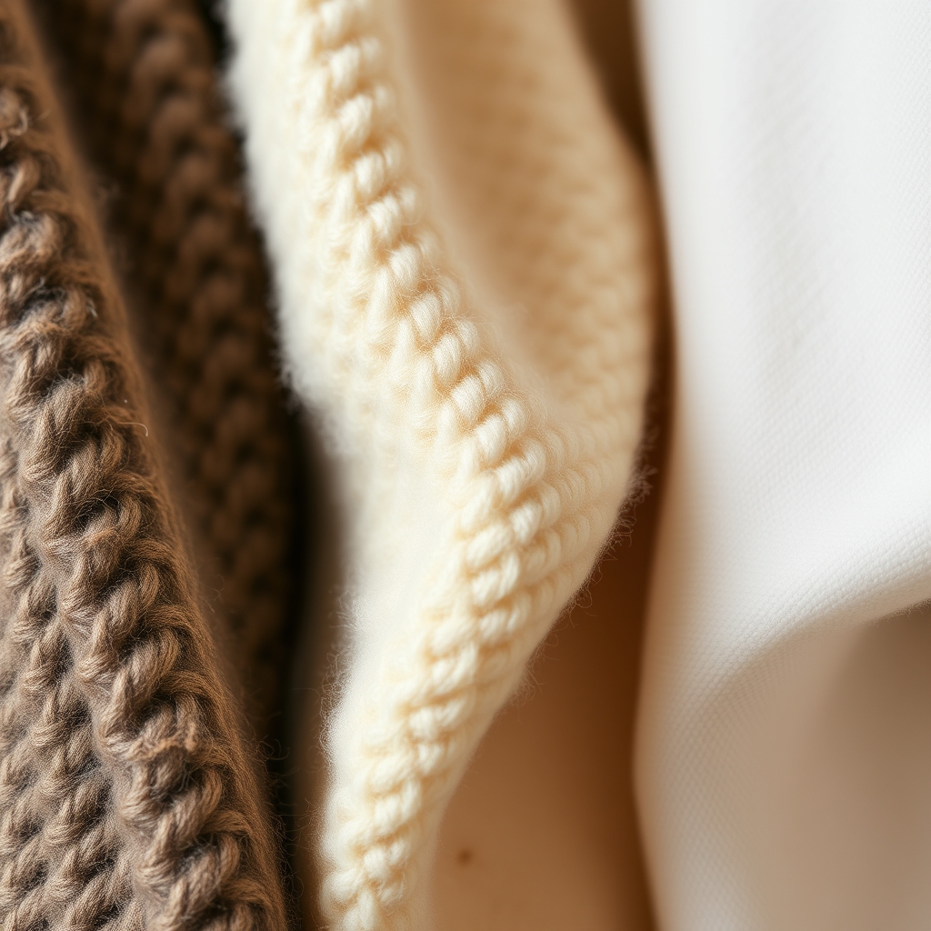 Patagonia ethical clothing — Three fabric swatches showing merino wool, fleece, and organic cotton textures and durability characteristics.