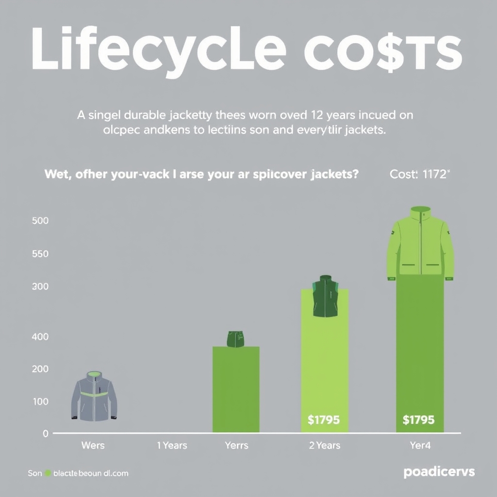 Patagonia sustainability — Cost comparison chart showing durable jacket ownership over 12 years versus multiple replacements.