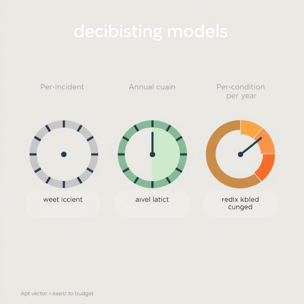 pet insurance deductible — Three deductible model structures visualized as payment cycle diagrams with color-coded predictability