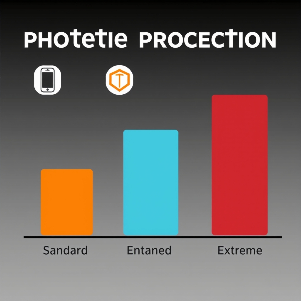 phone case drop protection — Bar chart showing three phone case protection levels from standard to extreme durability.