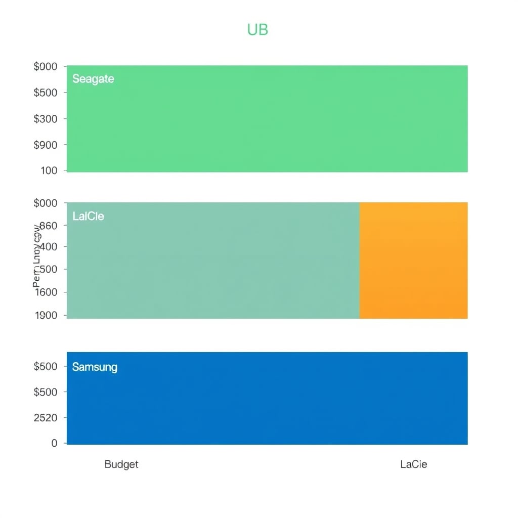 portable hard drive — Three horizontal bar charts comparing price-per-TB efficiency across four external hard drive models.