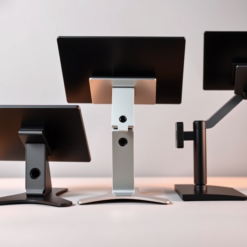 portable monitor for laptop — Three different portable monitor stand designs displayed at working angles