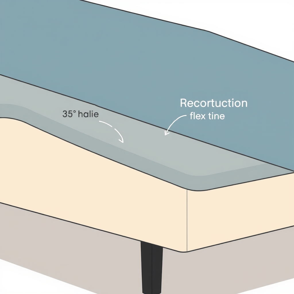 smart adjustable bed — Diagram of a split-king adjustable base with one side in zero gravity and the opposite side lying flat, showing independent zones.