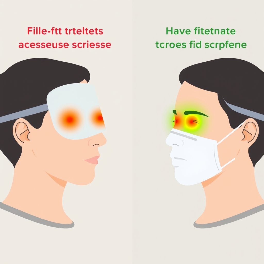 weighted eye mask sleep benefits — Side-by-side profile showing poor mask fit with pressure points versus correct fit with even pressure distribution.