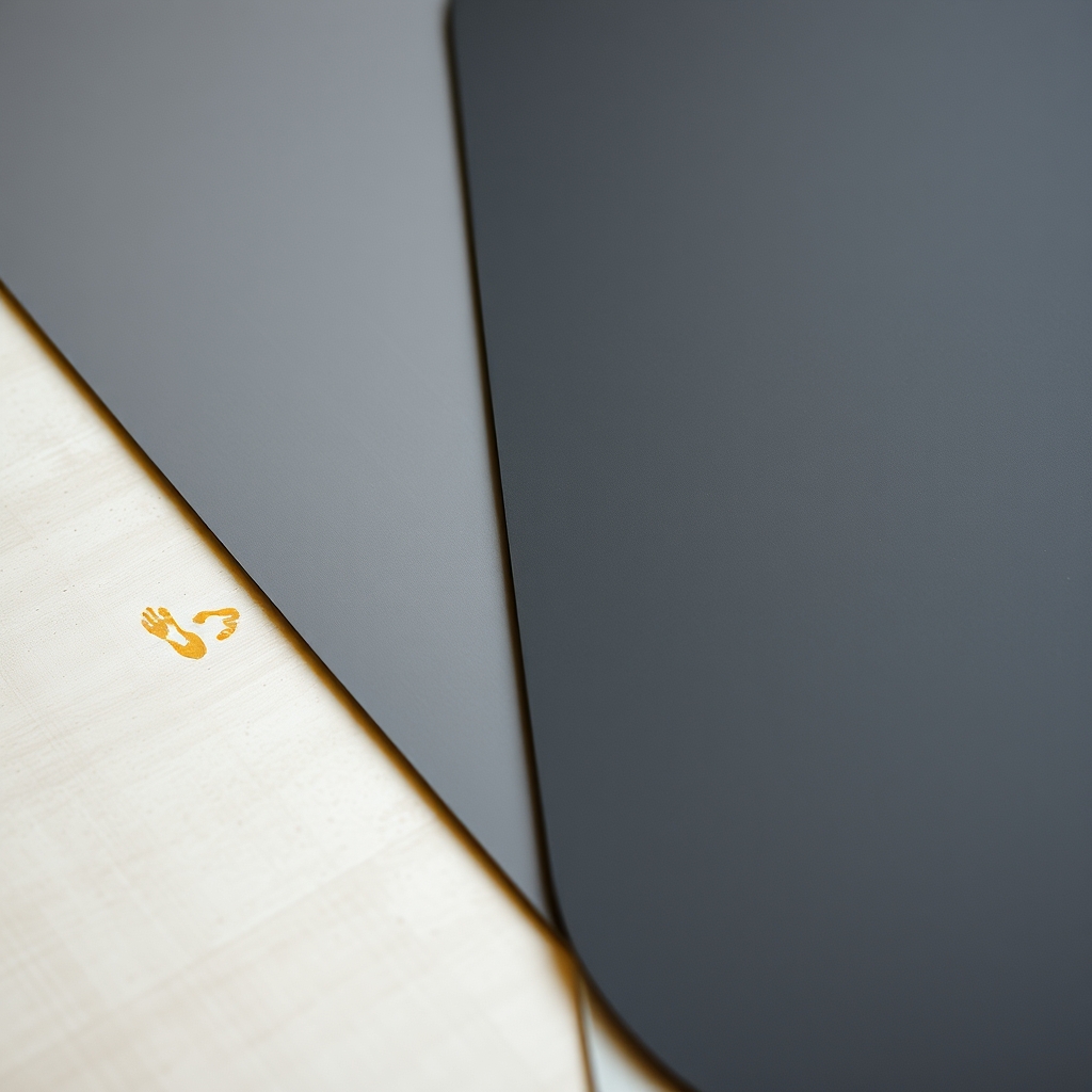 yoga mat for beginners — Two yoga mats side by side, one with printed gold alignment markers and one plain dark surface, photographed from slightly above.