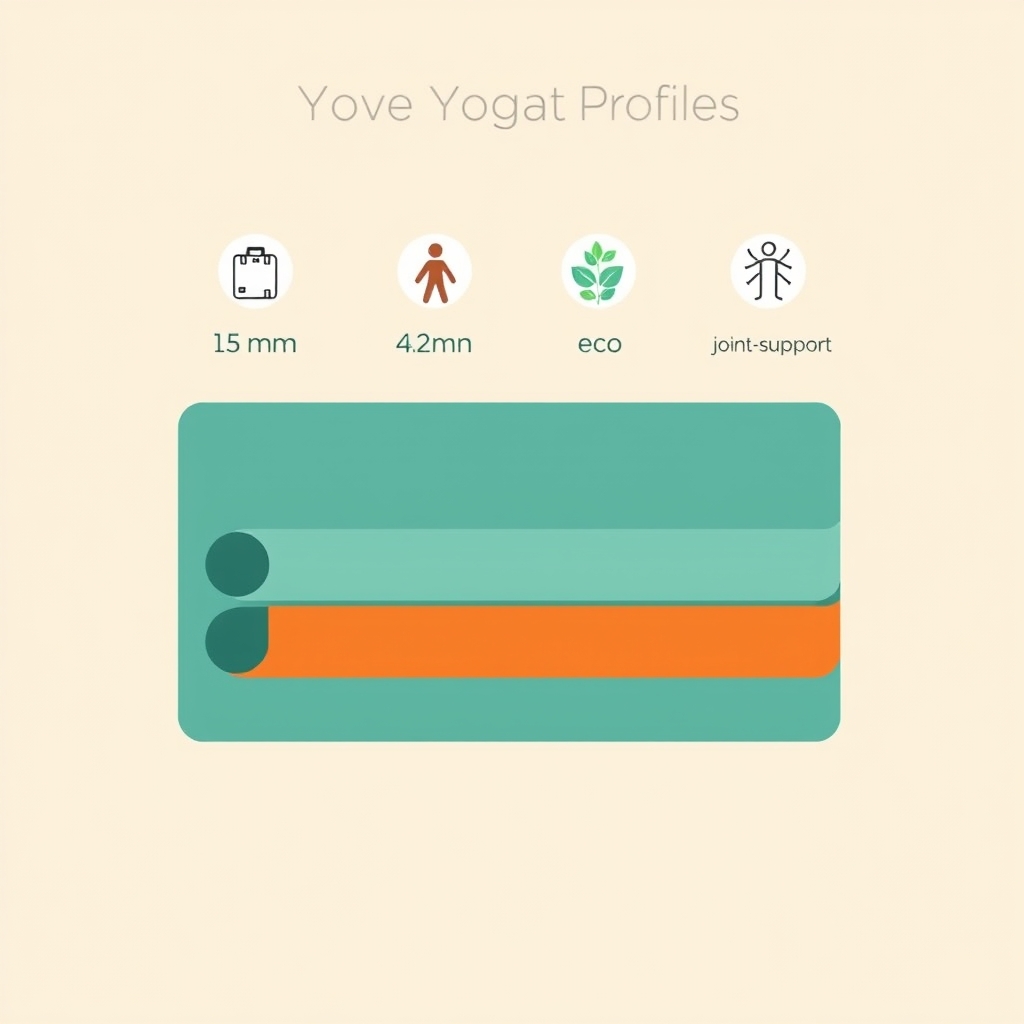 yoga mat non-slip — Cross-section diagram comparing yoga mat thickness from 1.5 mm travel-thin to 6 mm supportive, with use-case icons above each.