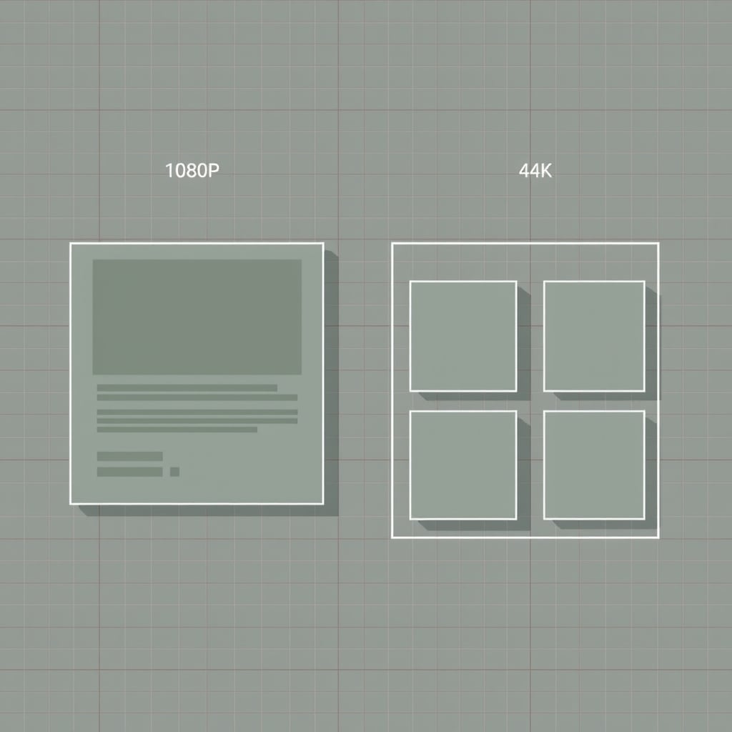 4K vs 1080p monitors — Window layout comparison: 1080p shows two overlapping application windows; 4K shows four distinct windows arranged without overlap.