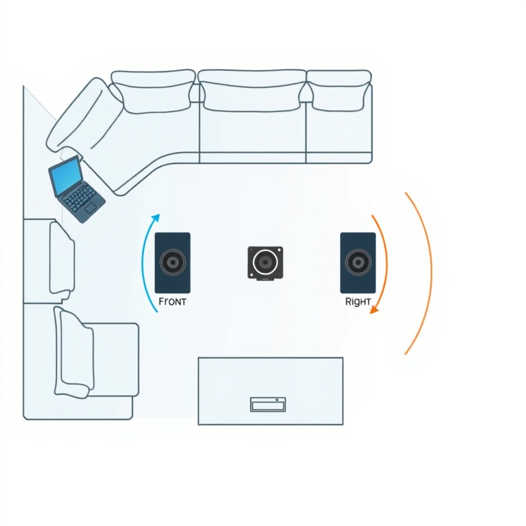 7.1 home theater — Overhead diagram showing optimal 5.1 speaker angles: 0° front, 90–110° side surrounds.