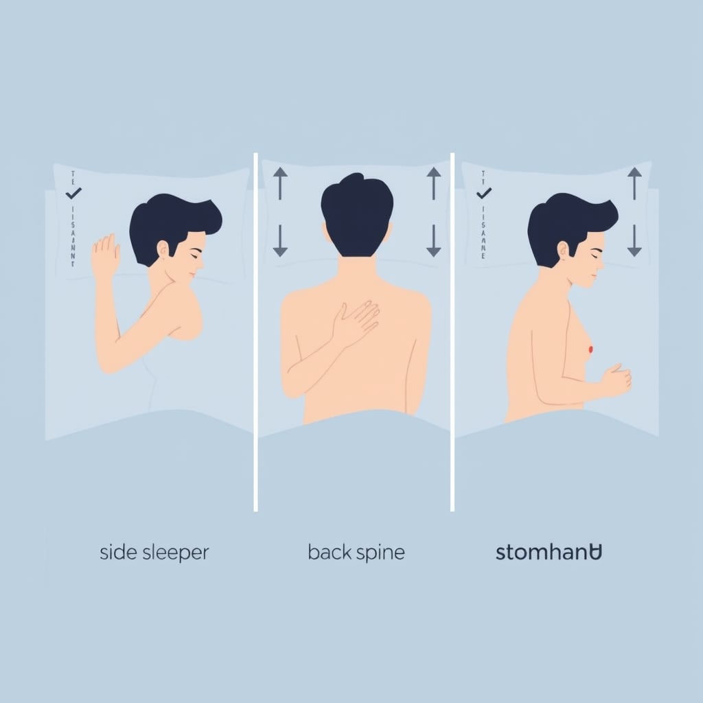 adjustable memory foam pillow — Side-by-side illustration of three sleep positions showing neck alignment differences.