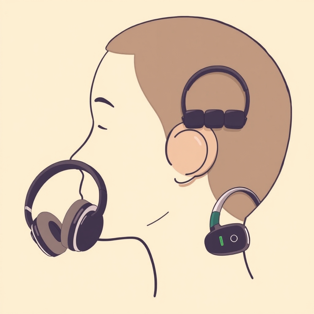 audio buyer's guide — Three headphone styles positioned on a side-view illustration of an ear: over-ear, on-ear, and in-ear.