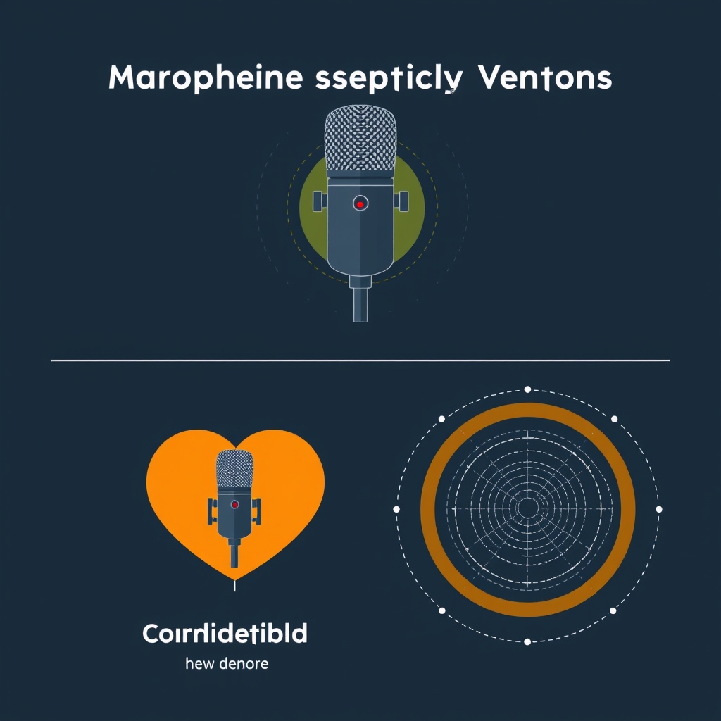 audio equipment guide — Top-down diagram showing cardioid (heart-shaped) and omnidirectional (circular) microphone pickup patterns.