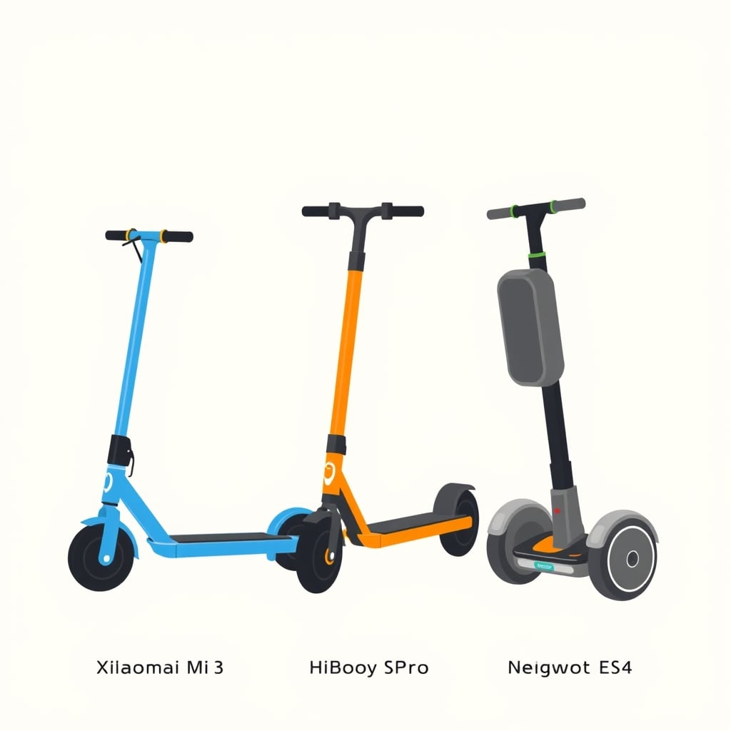 best commuter electric scooter — Side-by-side profile comparison of three electric scooter models showing relative size and weight differences.