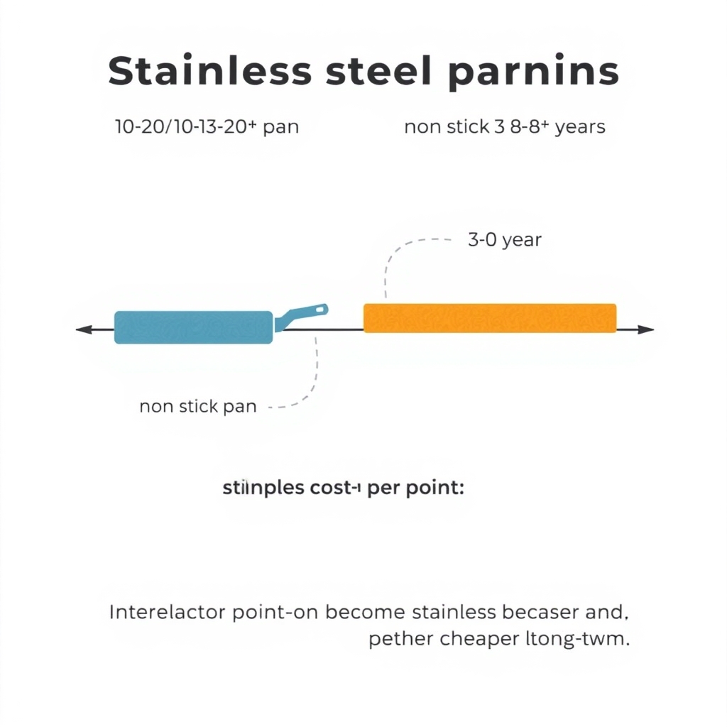 best cookware type — Timeline and cost comparison showing stainless steel durability advantage over 15 years versus non-stick replacement cycles.