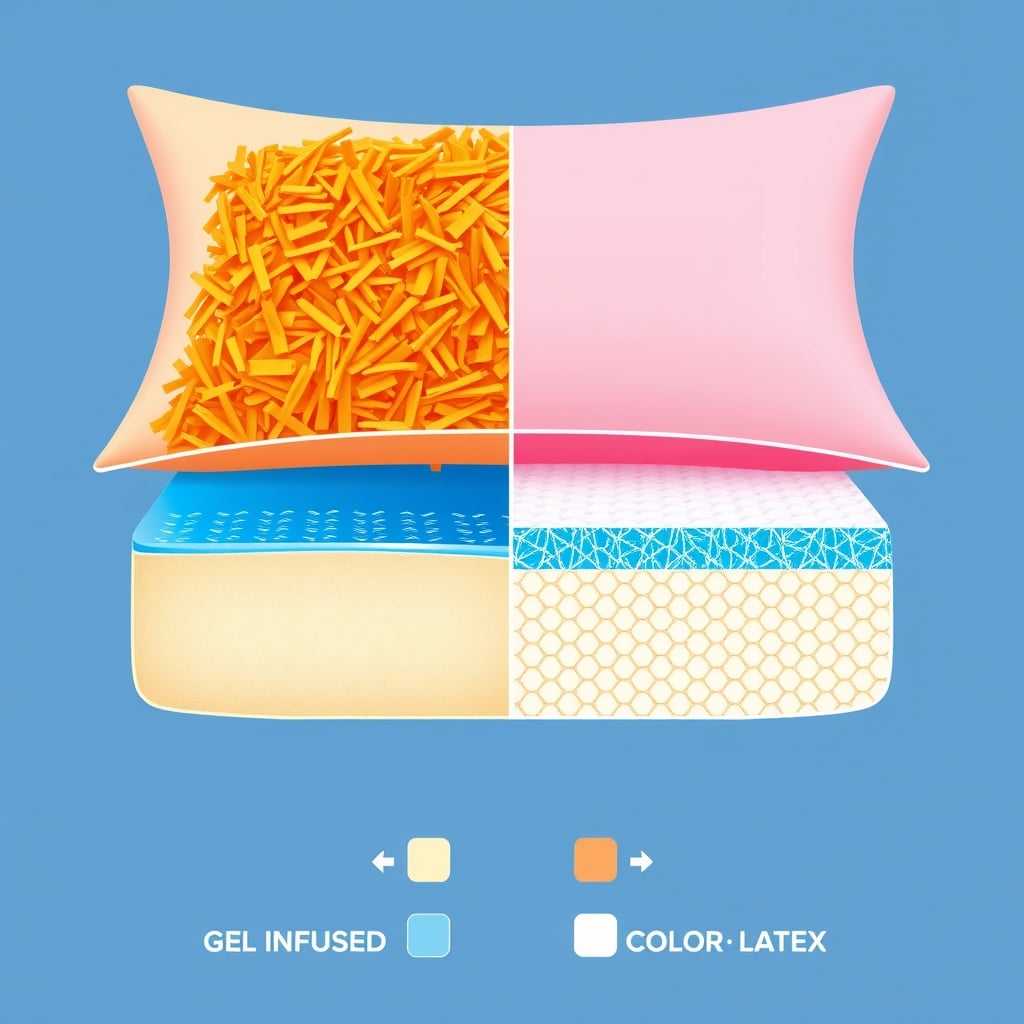 best pillow for neck support — Cross-section comparison of pillow materials showing heat retention difference through color intensity.