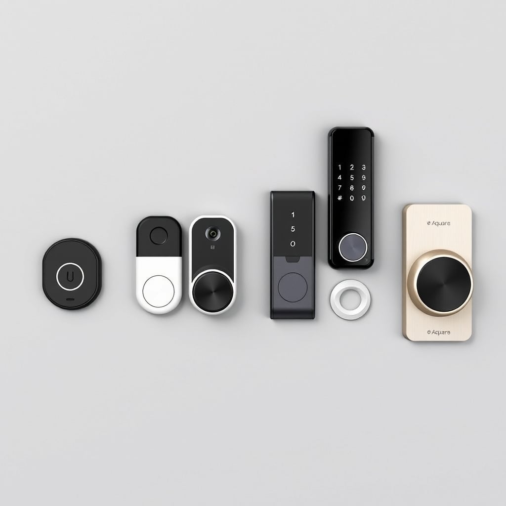 best smart lock — Four different smart lock models displayed side-by-side showing design and visible hardware differences.
