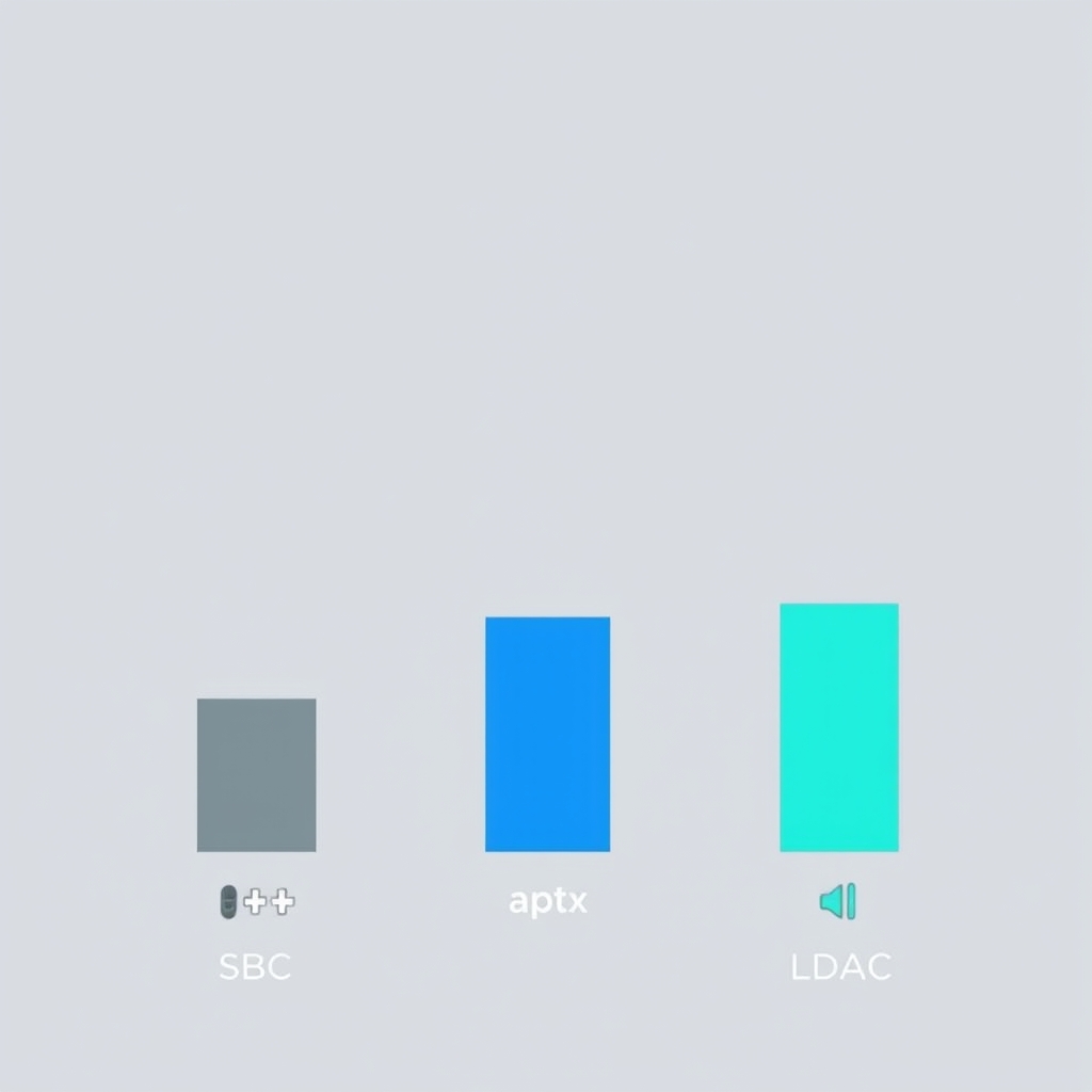 bluetooth codec — Bar chart comparing bitrate capacity across SBC, aptX, and LDAC codecs.