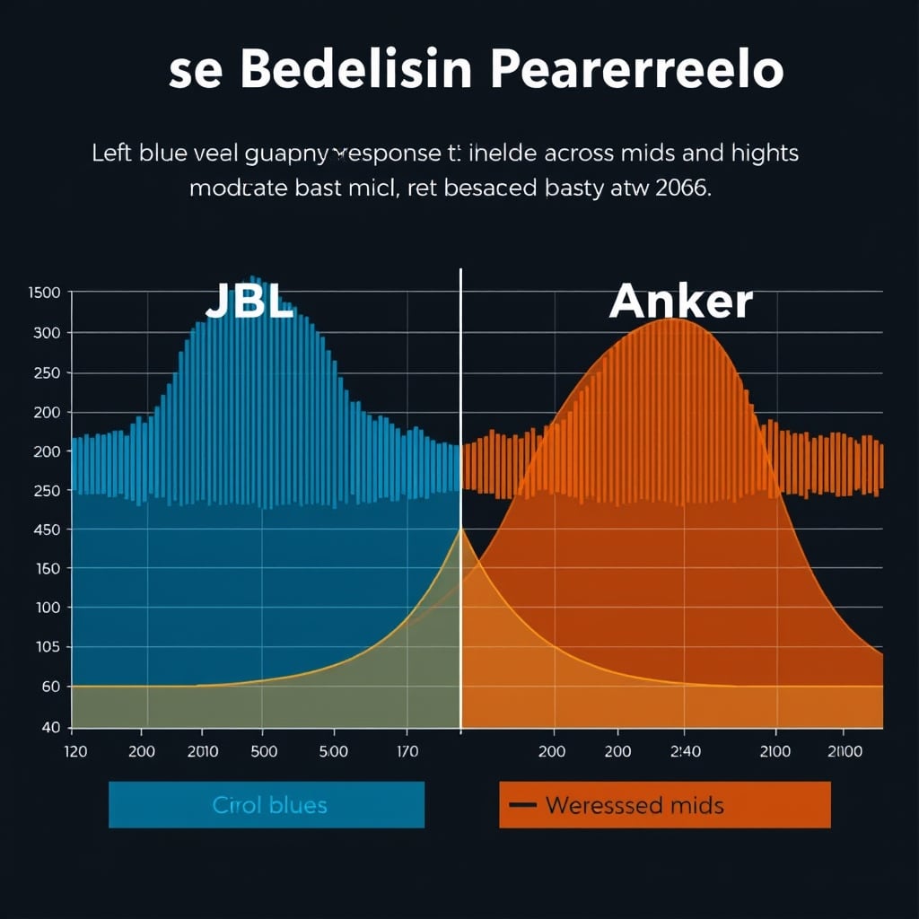 bluetooth speaker comparison — Audio frequency response comparison showing balanced curve for JBL and bass-forward curve for Anker Soundcore.