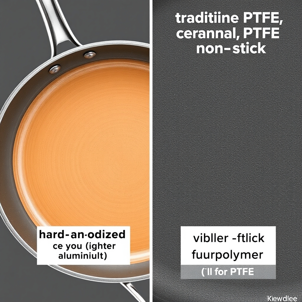 Caraway cookware review — Cross-section comparison of ceramic versus PTFE non-stick cookware layers and material composition.