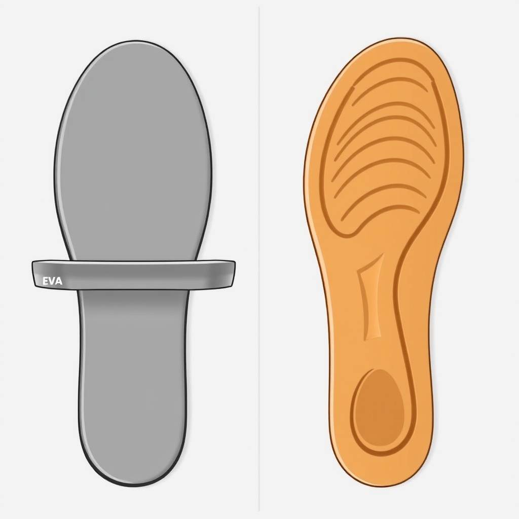 casual sandals — Side-by-side cross-section comparison of a flat sandal footbed versus a contoured footbed with arch support.