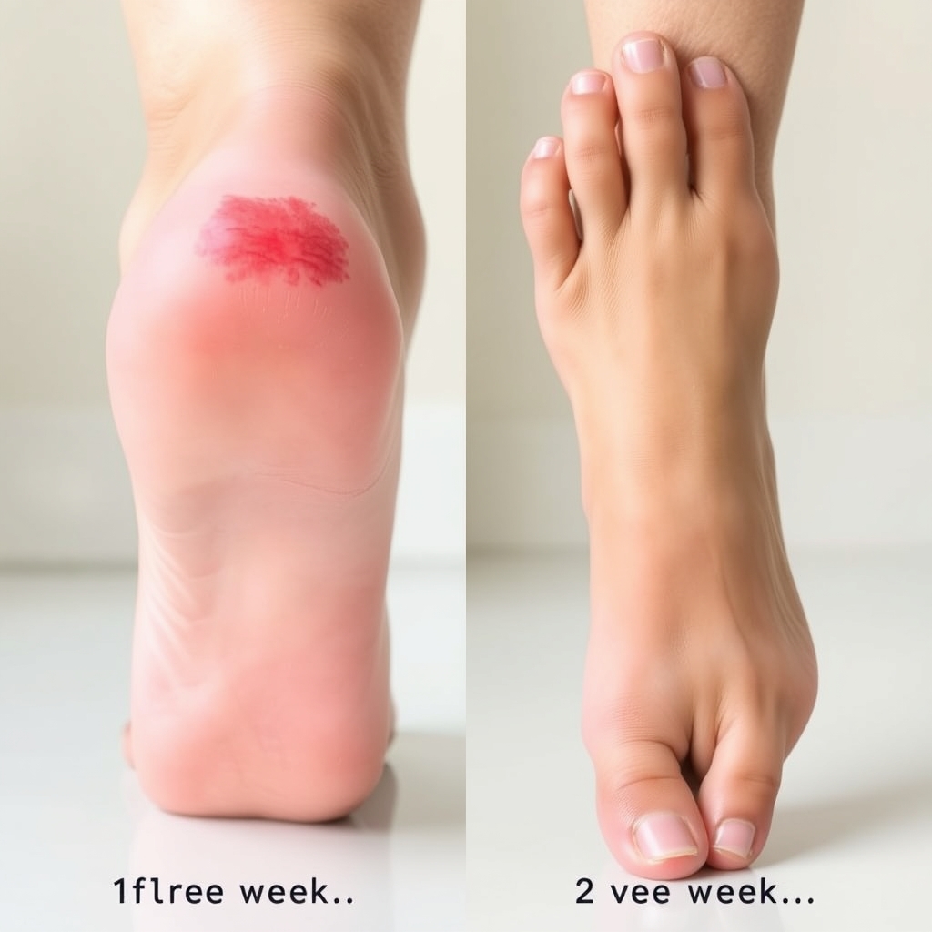 comfortable sandals wide — Before-and-after comparison of foot pressure marks during sandal break-in period, showing resolution after two weeks.