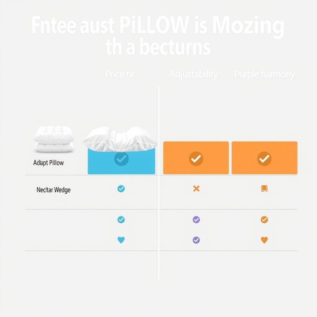 customizable pillow fill — Visual bar comparison of four pillows showing price, cooling, and adjustability features.
