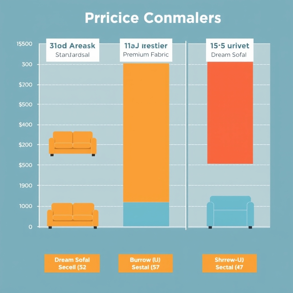 dream sofa review — Horizontal bar chart comparing Dream Sofa and Burrow prices across three sectional configurations, showing Burrow's consistent 10–20% advantage.