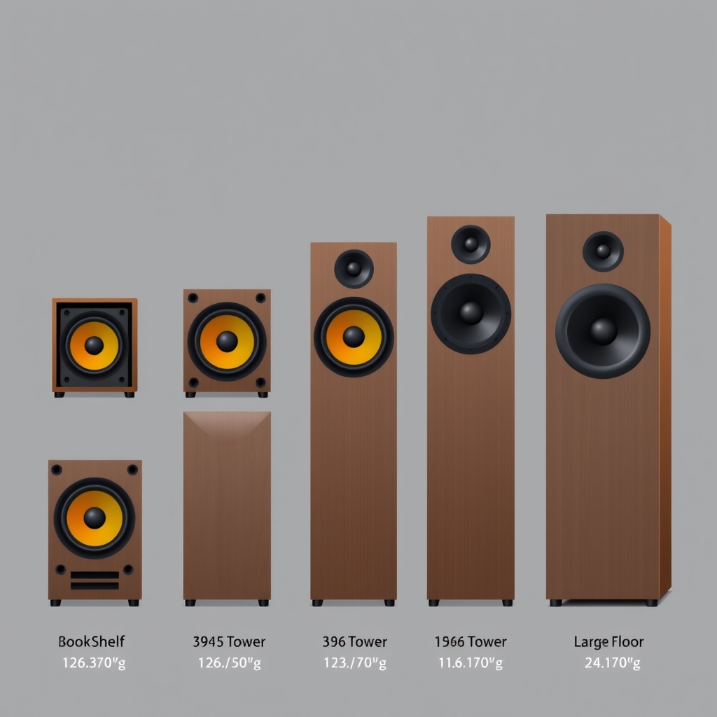 driver speakers — Five passive speaker form factors and sizes arranged in scale, visually representing budget to premium options.