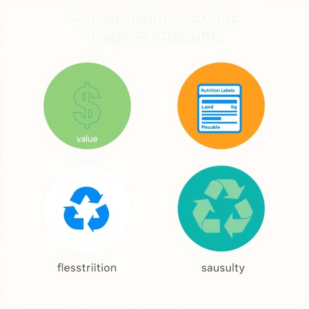 fitness subscription boxes — Four icons representing key subscription box evaluation criteria: value, flexibility, transparency, and sustainability.