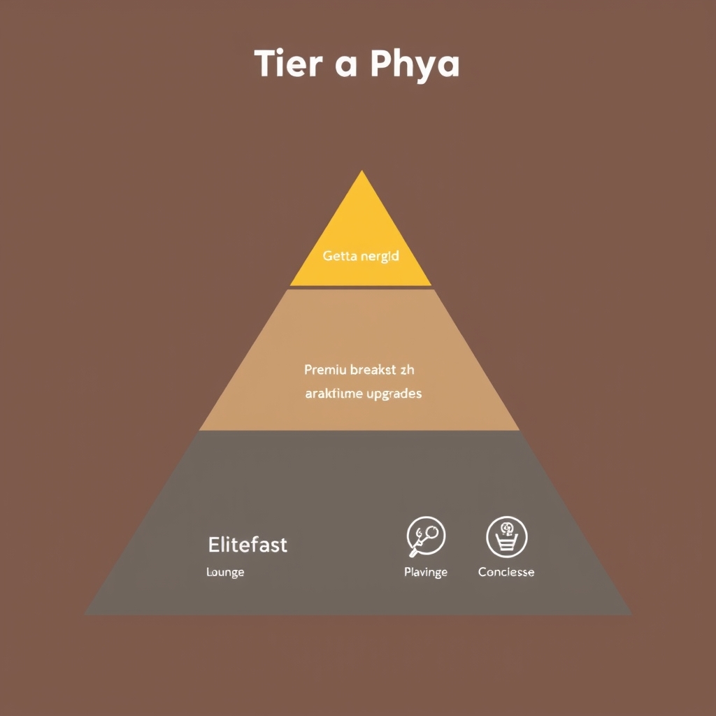 frequent traveler benefits — Pyramid diagram illustrating three elite status tiers with increasing benefits from base to premium levels.