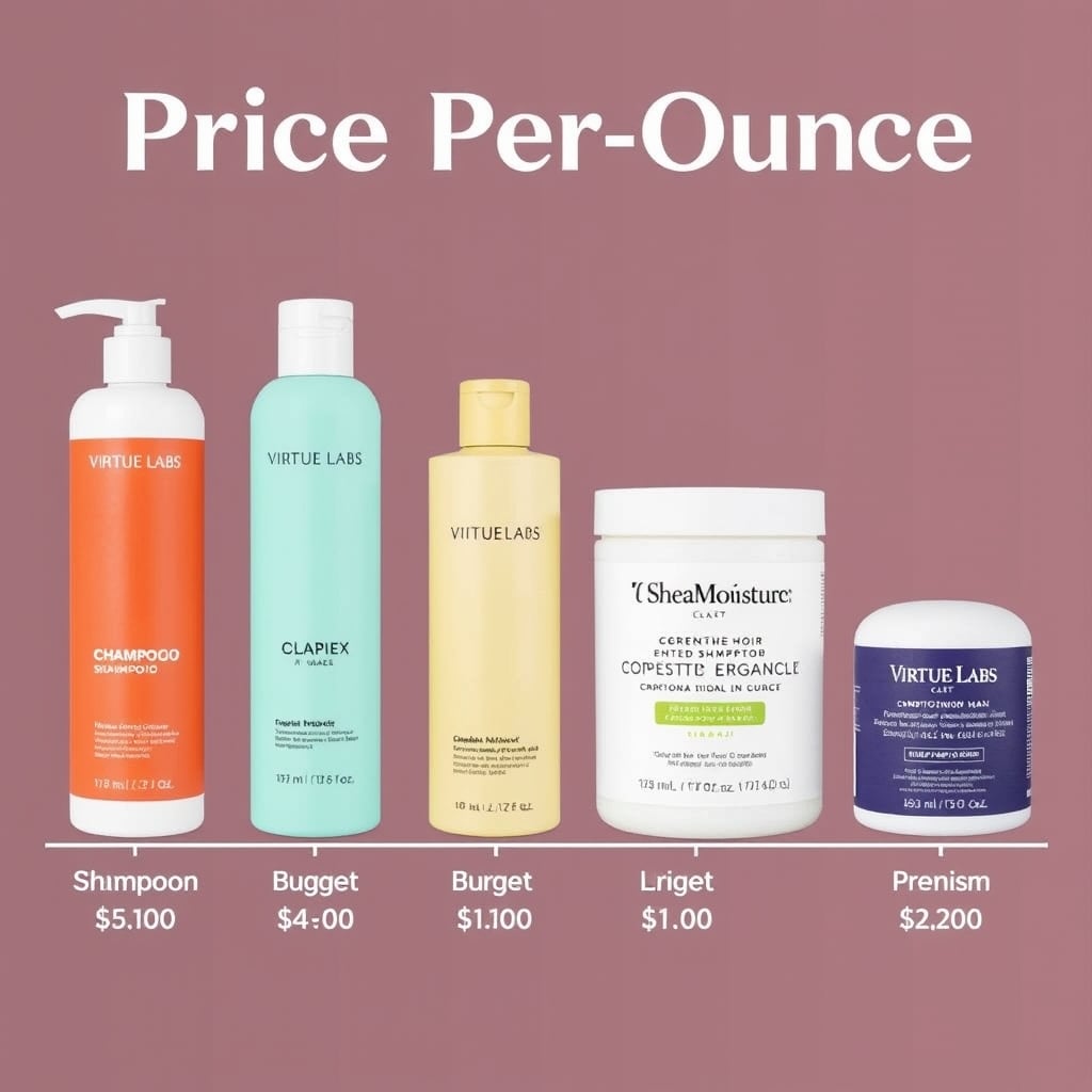 hair repair shampoo — Bar chart comparing price-per-ounce of five hair care products, with bar heights representing relative cost.
