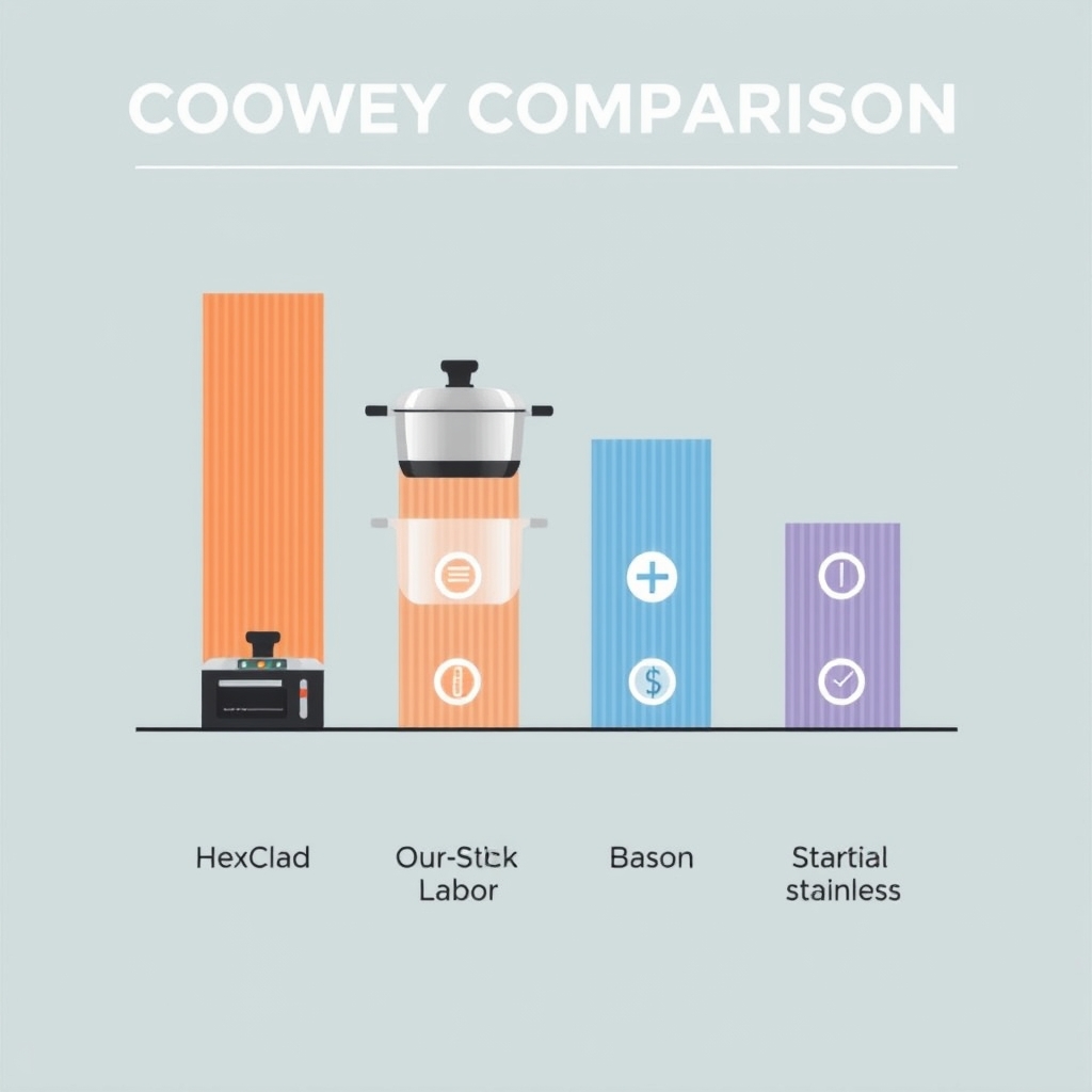 HexClad durability — Comparison chart of four cookware brands across price, durability, and features