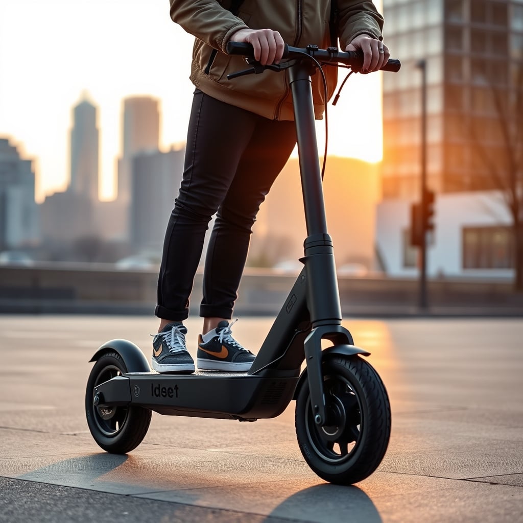 HiBoy electric scooter review — Urban commuter riding a compact electric scooter on flat city pavement during morning light.