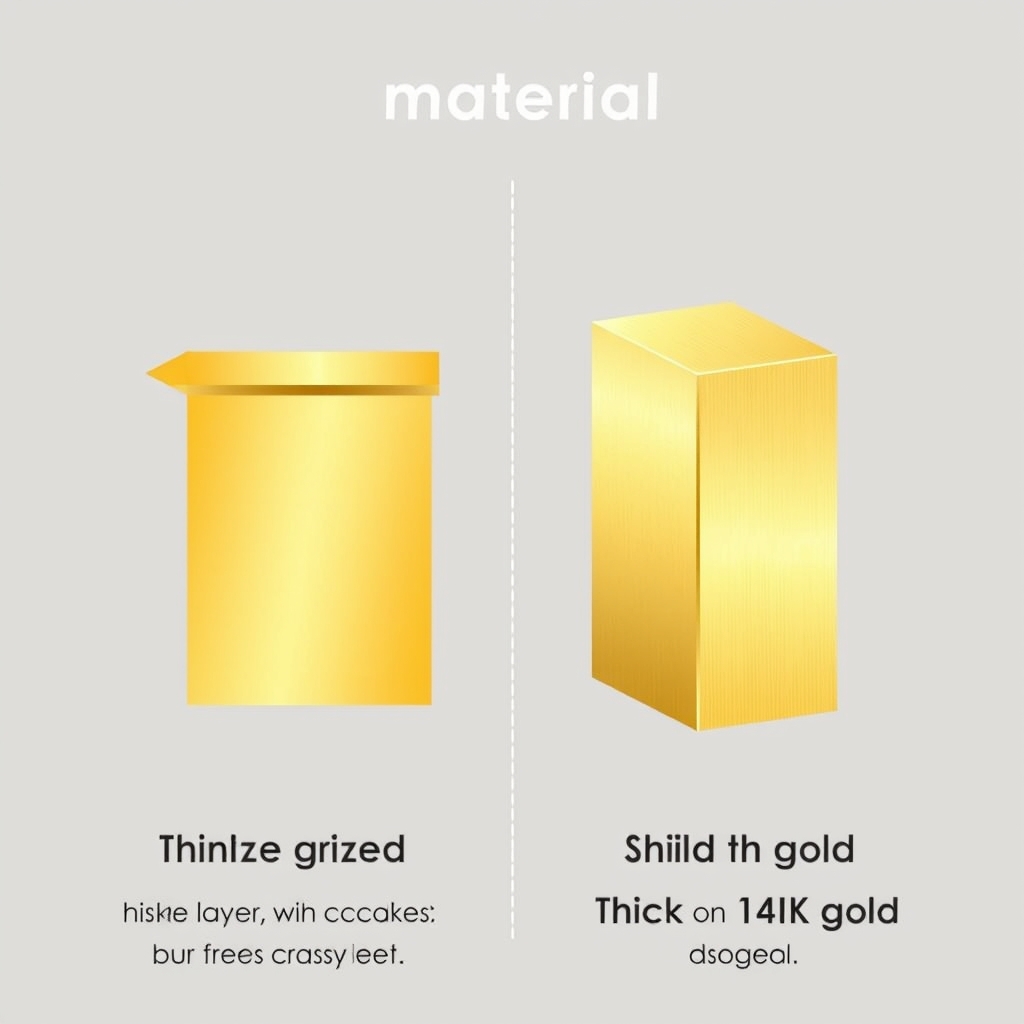 hip-hop inspired jewelry — Cross-section comparison showing thin gold plating over brass versus solid 14K gold.