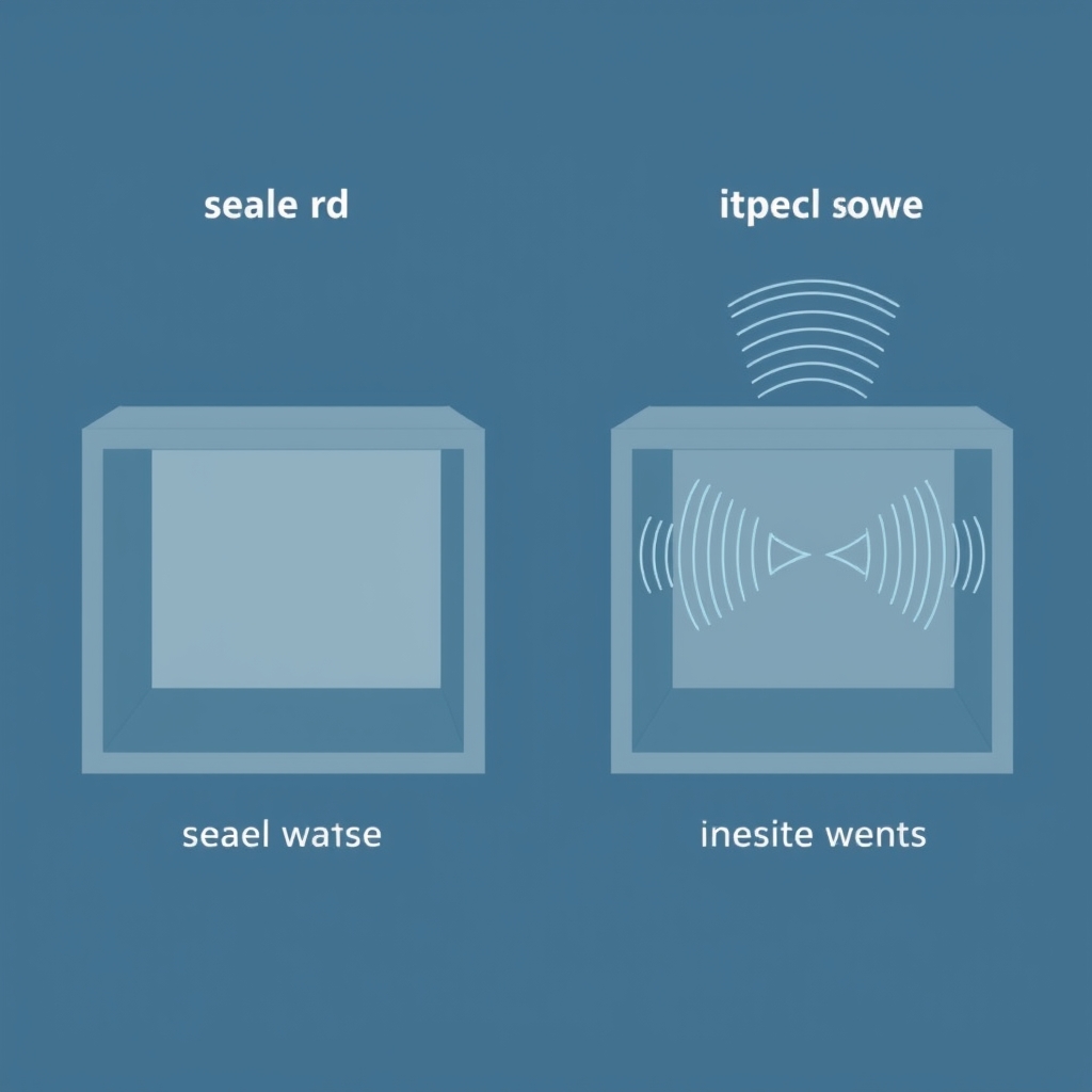 home theater subwoofers — Sealed versus ported subwoofer enclosure designs shown in cross-section with acoustic wave patterns.