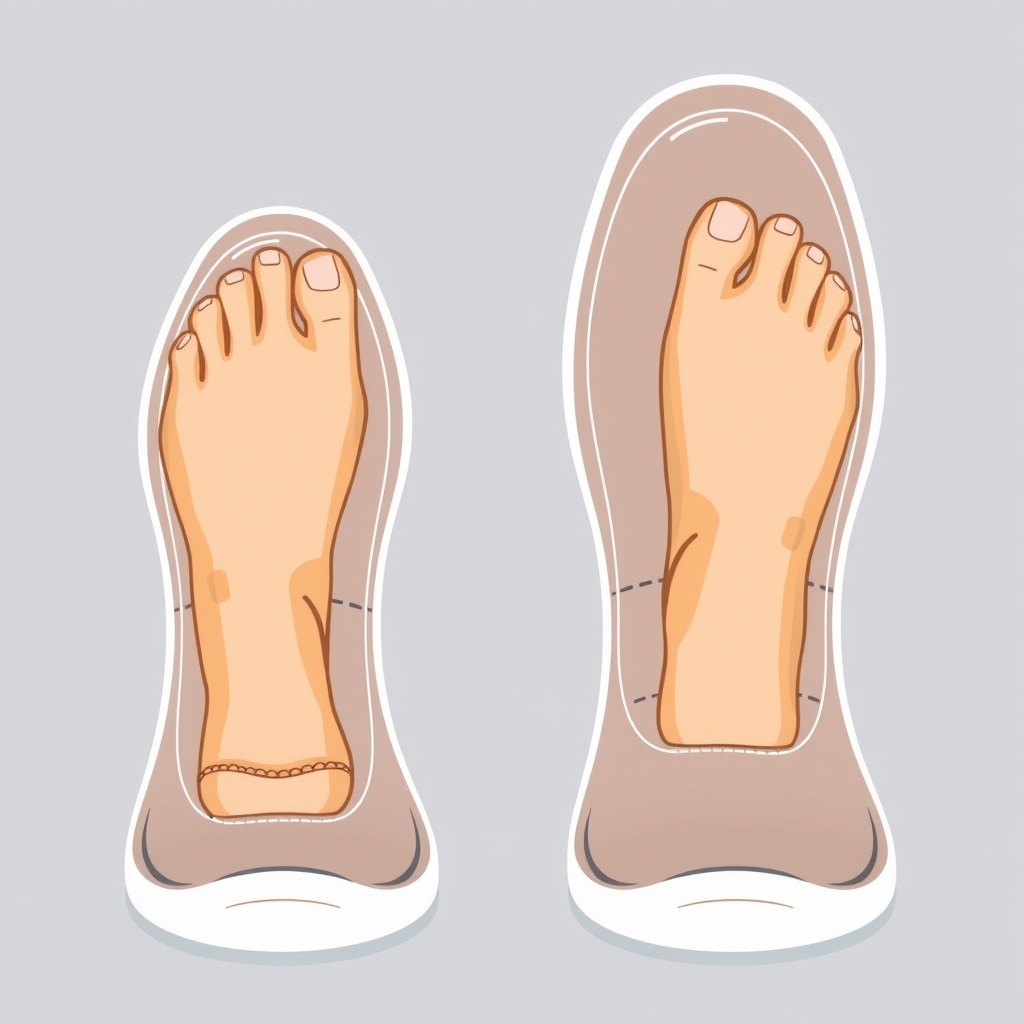 Hush Puppies casual shoes — Side-by-side comparison of narrow vs. standard toe box fit, showing foot compression in the narrow shoe.
