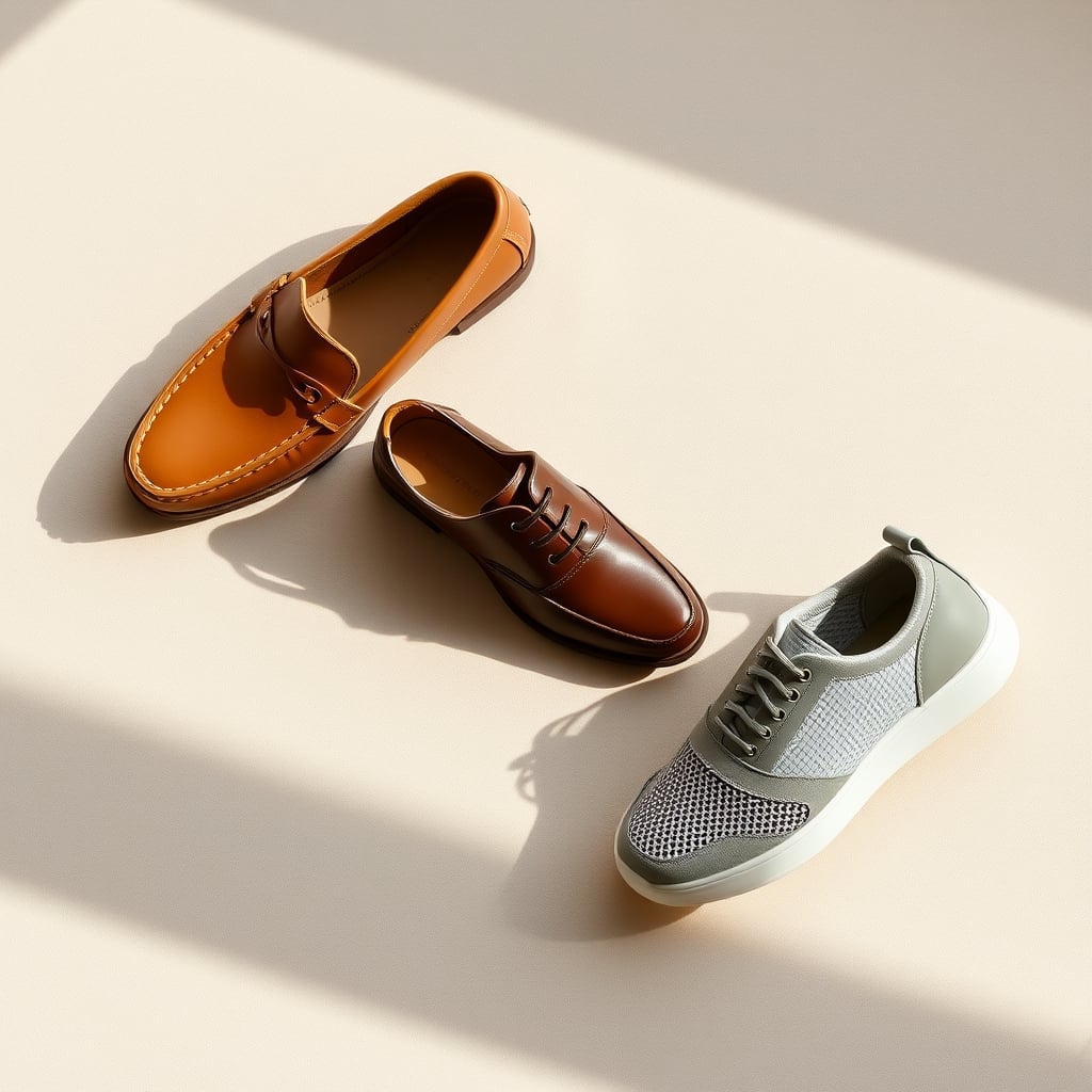 Hush Puppies shoes review — Three Hush Puppies shoes displayed in a flat lay arrangement on neutral fabric background.