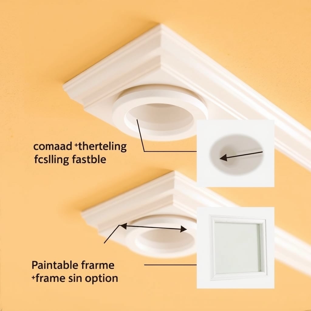 in-ceiling speakers — Three ceiling speaker trim options showing standard, flush-mount, and paintable frame styles.