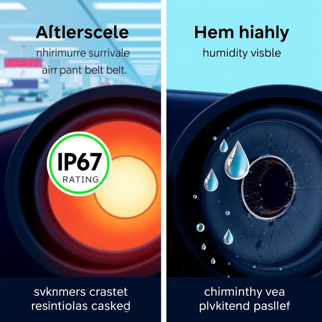 international portable speaker — Split comparison of speaker durability: intact after impact vs. corroded from humidity.