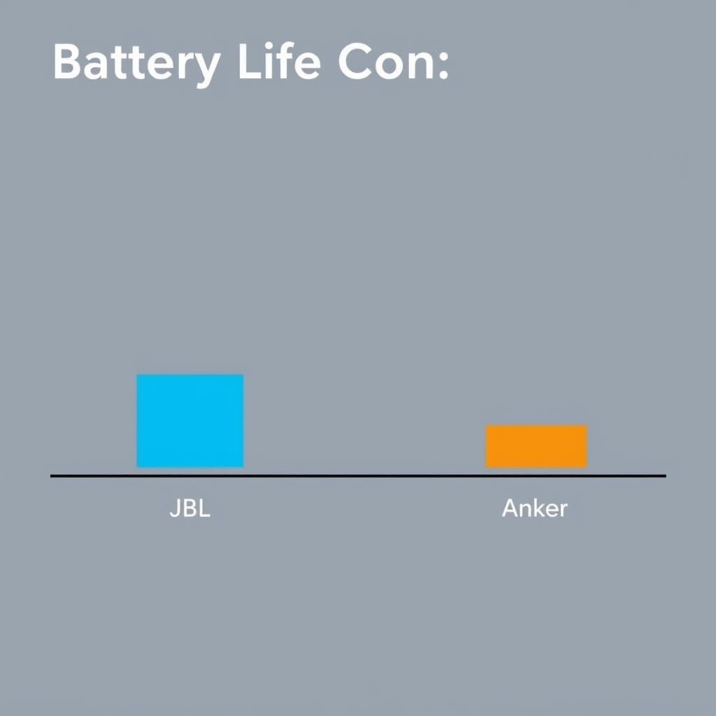 JBL Flip 6 vs Anker — Battery runtime comparison bar chart showing JBL Flip 6 at 12 hours versus Anker Soundcore Motion 300 at 14 hours.