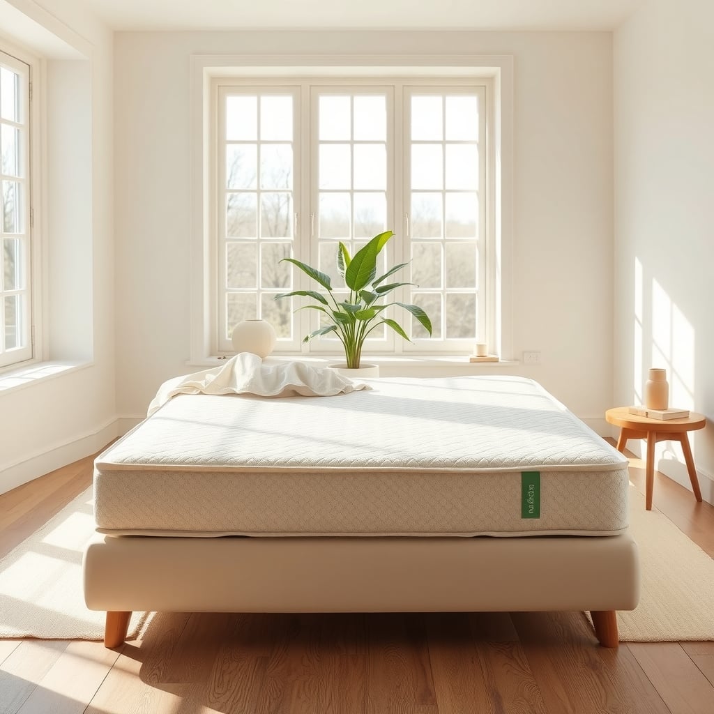 latex mattress vs memory foam — Natural latex mattress in a sunlit bedroom with organic decor and eco-friendly styling.