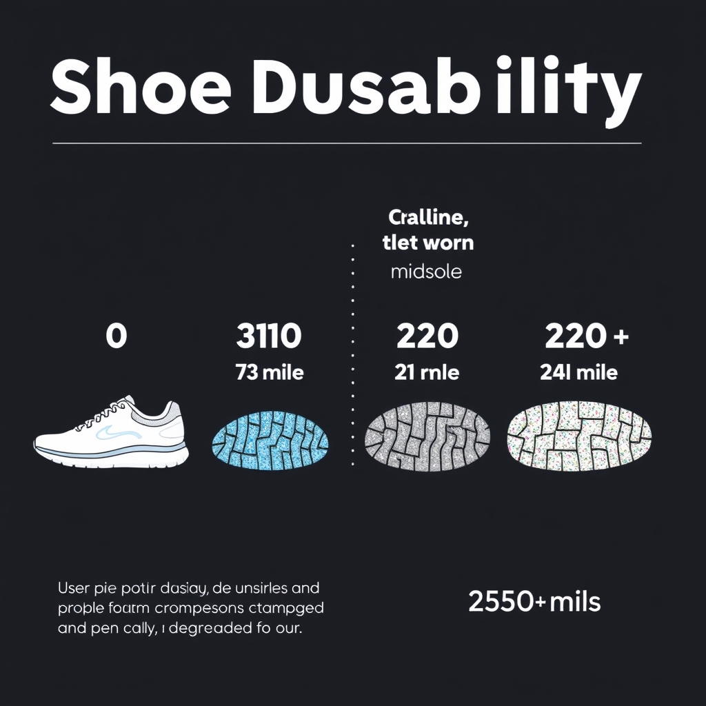 lightweight running shoes — Timeline showing CFl shoe midsole compression and wear progression from fresh to 250+ miles.