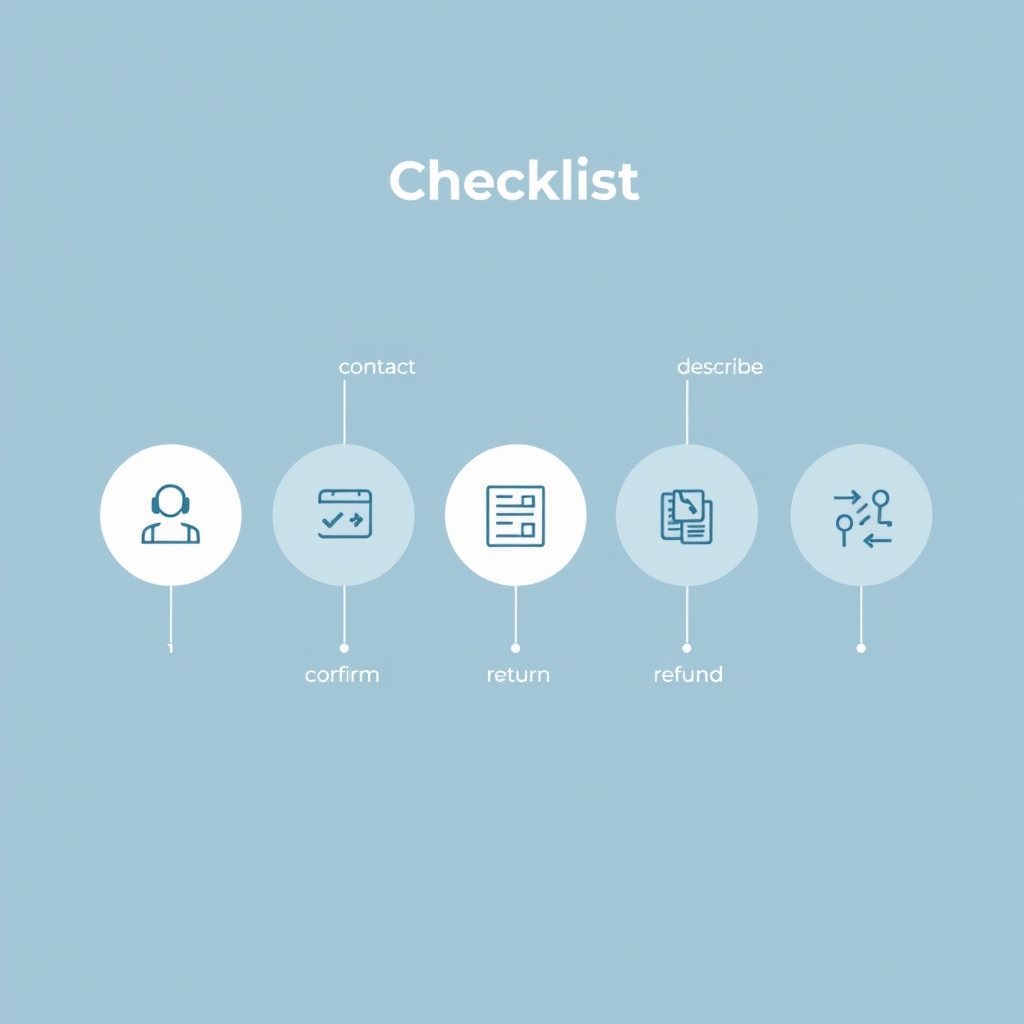 mattress return costs — Six-step process flow for filing a mattress return, shown as numbered circles with simple icons.