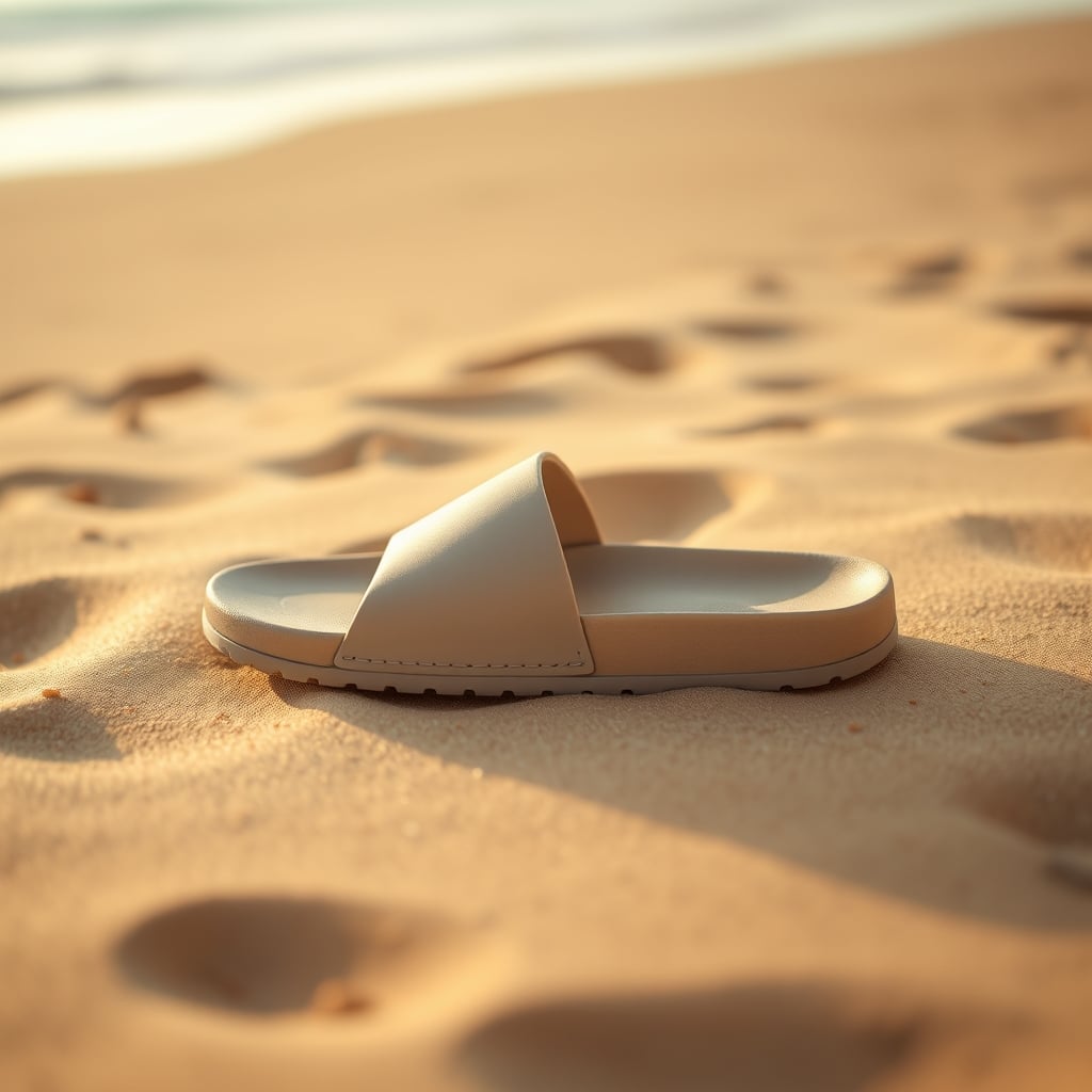 Merry People sandals — Merry People slide sandal on sand with soft natural lighting and minimalist design