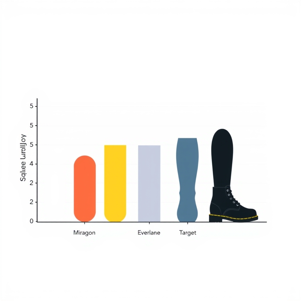 Miraggion shoes review — Comparative chart showing Miraggion's durability and sizing reliability versus competitor brands.