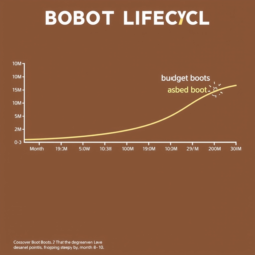 Muck Boots durability — Line graph comparing durability timeline of Muck Boots versus budget boots over 24 months.