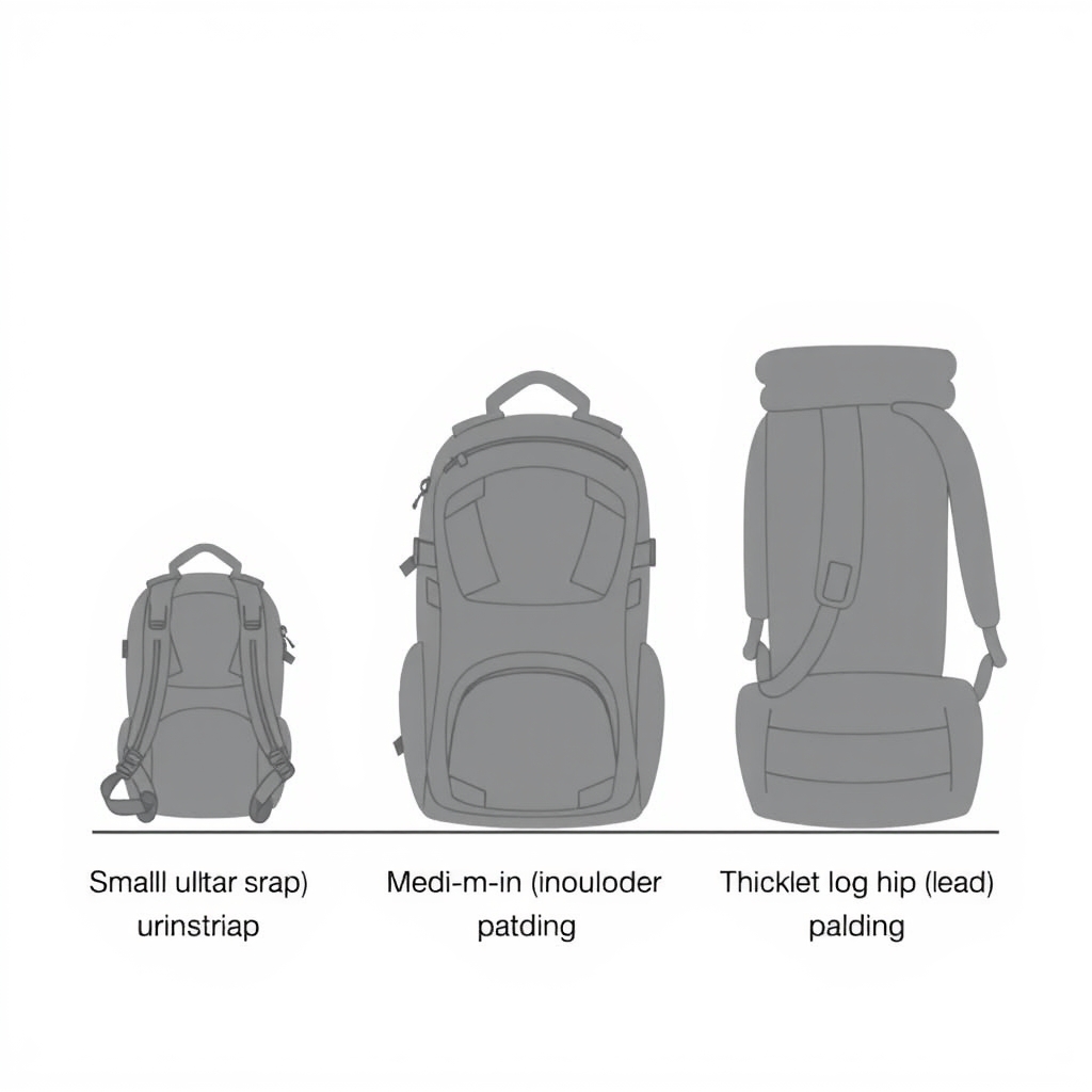Nomatic backpack worth it — Visual comparison of three backpack designs showing differences in strap padding and hip belt load-bearing capability.