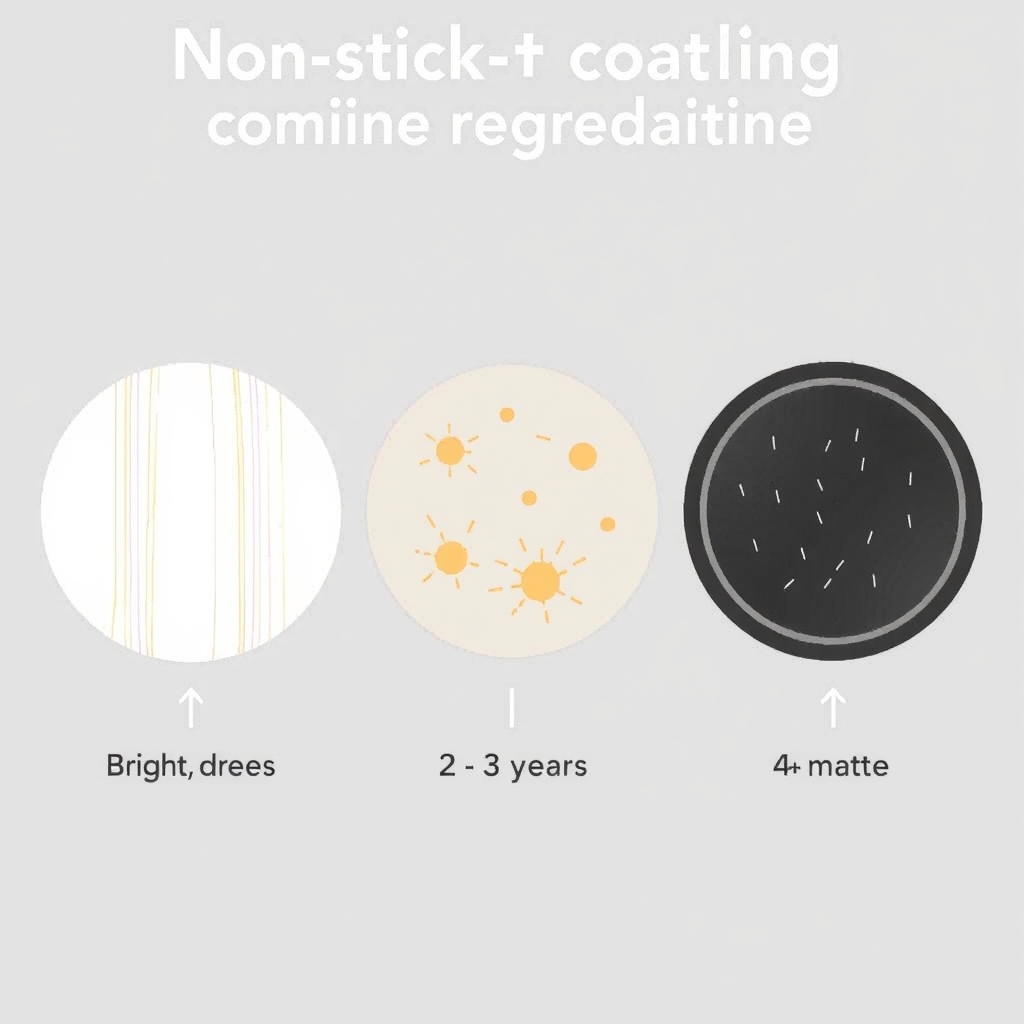 Our Place cookware — Visual timeline of nonstick coating degradation over 4 years, showing pristine to visibly worn surface.