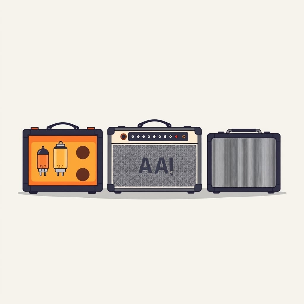 passive vs active speakers home audio — Three amplifier designs illustrated with visual cues: tube, Class-AB, and Class-D showing relative size and thermal characteristics.