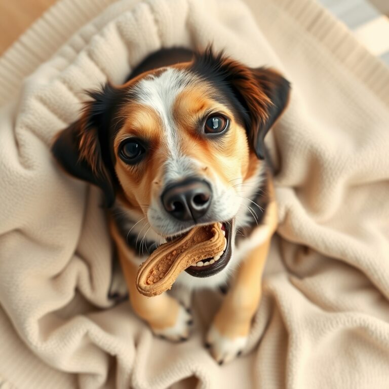 Pawstruck dog treats review — Dog enjoying a natural chew treat on a soft surface with warm, natural lighting.
