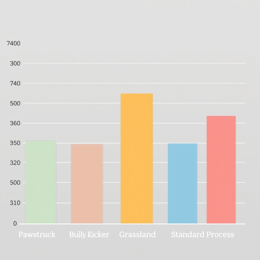 Pawstruck vs other brands — Horizontal bar comparison showing relative price positioning of four dog treat brands.